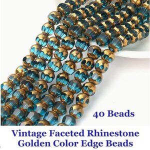 Vintage Multiple Color Faceted Rhinestone Golden Color Edge Beads Lake Blue